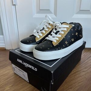 Karl Lagerfeld Kids Black & Gold Logo Low-Top Sneakers
